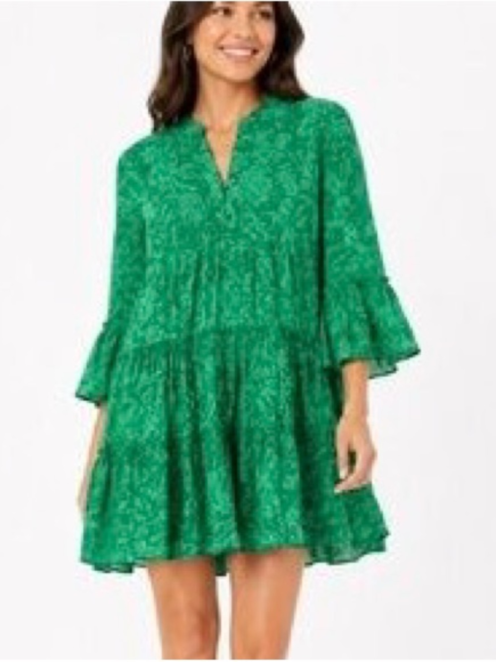 Tuckernuck Hyacinth House Quidnet Mini Dress Bell Sleeves Cotton Tiered Green XL